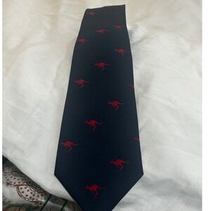 Address Australia Mens Kangaroo Print Tie Navy Blue Red Polyester Made in AU